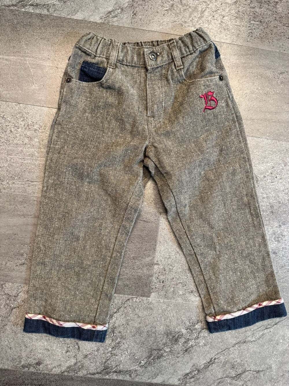 Burberry Toddler Herringbone Tweed Pants With Denim Trim Size 2